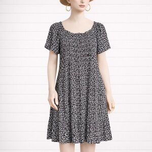 Boho Black & White Floral Tunic Shift Dress | Size M | Casual Bohemian